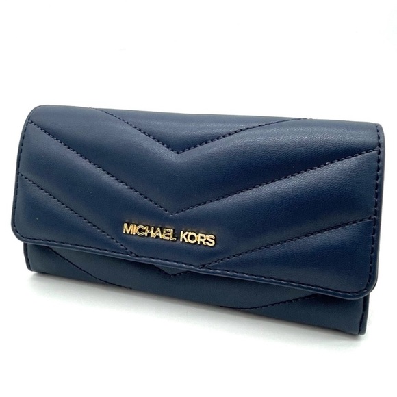 Michael Kors Large Trifold Wallet Navy Blue (NWT) - Picture 1 of 9